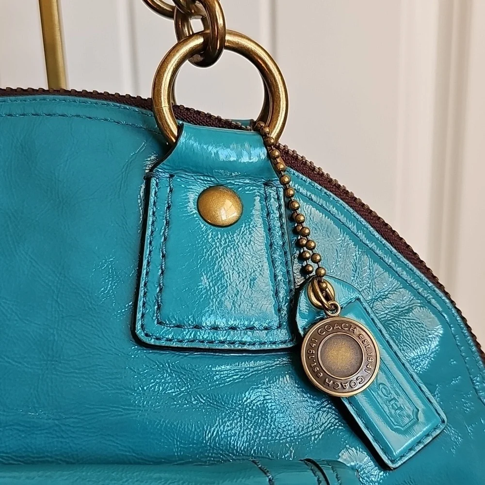 Coach 2008 Limited Edition Francine Turnlock Satchel Turquoise Legacy Lining